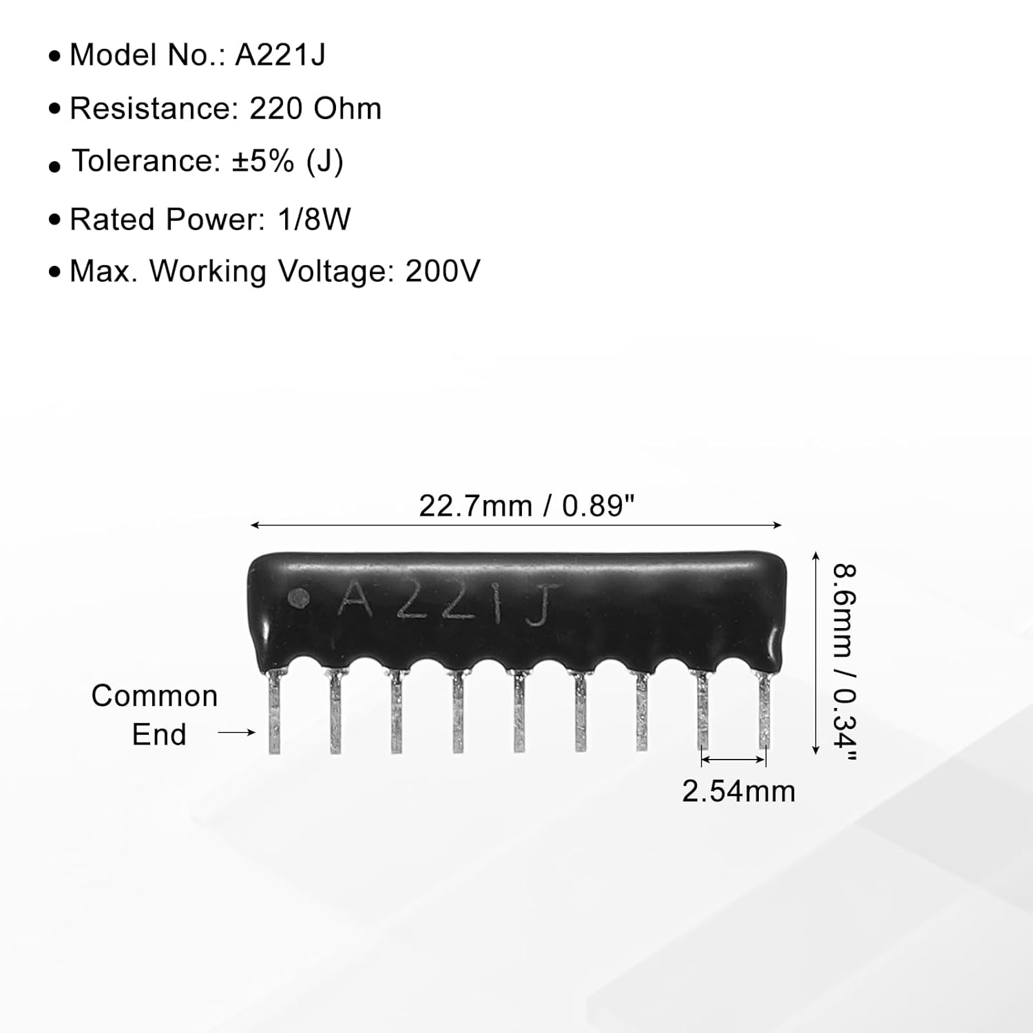 MECCANIXITY 20Pack 220 Ohm Resistor Network Array, 1/8W SIP-9 2.54mm Pitch Thick Film Network Resistor Assortment Kit, 5% Tolerance Bussed Type 9P, Black