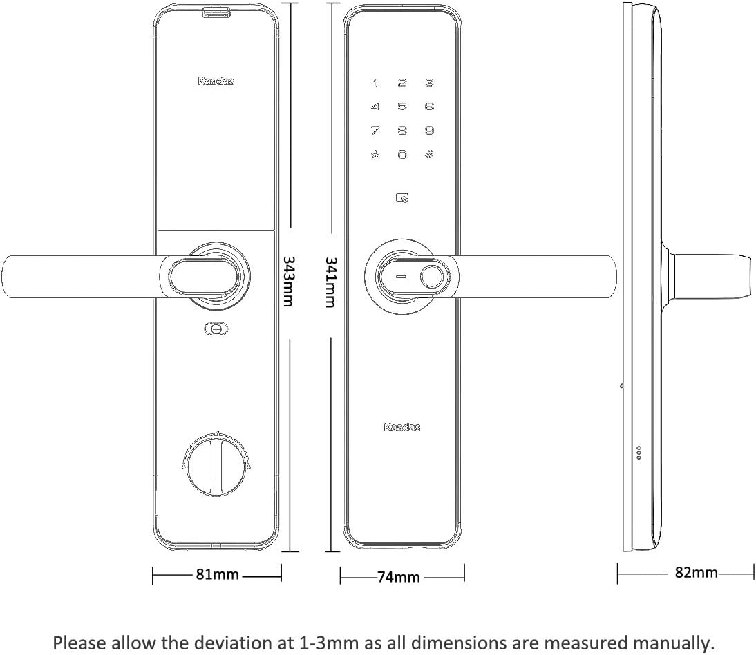 Kaadas S8-5 Smart Lock Dimensions Diagram