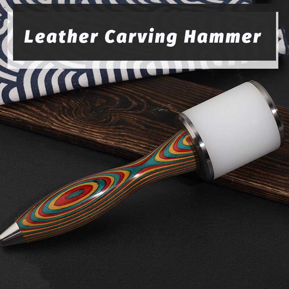 Leather Working Mallet, Leather Mallet Carving Hammer, Maul Nylon Straight Head Comfortable Wooden Handle Hammer DIY Leatherworking (Colorful/Water-Rippled)
