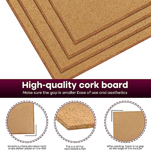 Bouiexye Cork Board 4 Pack Bulletin Boards 12\"x12\" - 1/4\" Self Adhesive Corkboards for Wall School Home Office with 100 Push Pins