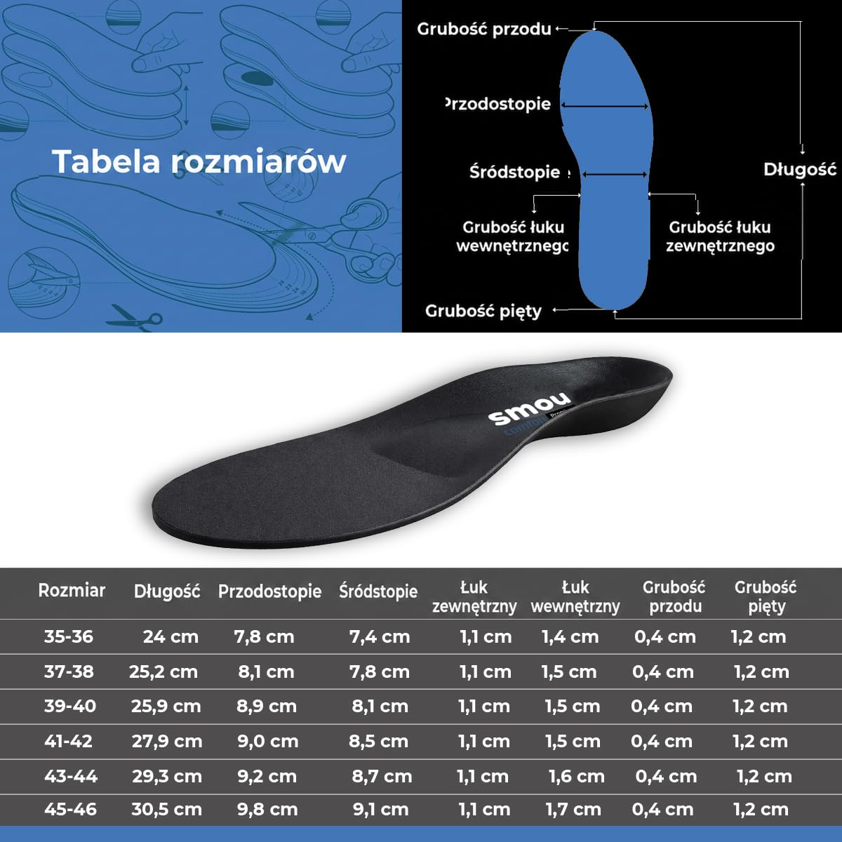 SMOU Wkładki Comfort Premium z Lekką Podporą Łuku i Stabilizacją