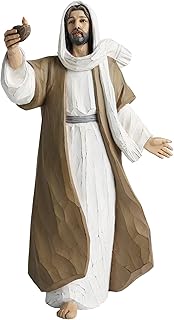 Jesus Christ Statue with Light, Hand Painted Saint Statue Religious Modern Home Decor, Christian Jesus Figurines Religious Gift 9.5 Inch High