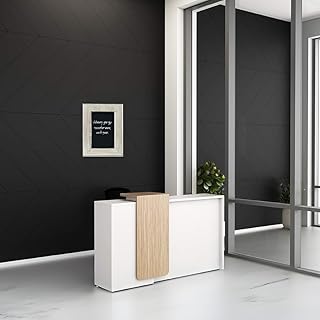 TEKAVO Frontline Reception Table for Office, Shop, Clinic, Showroom | Front Desk for Office | White & Brown Wood | 180 x 4 Price In India