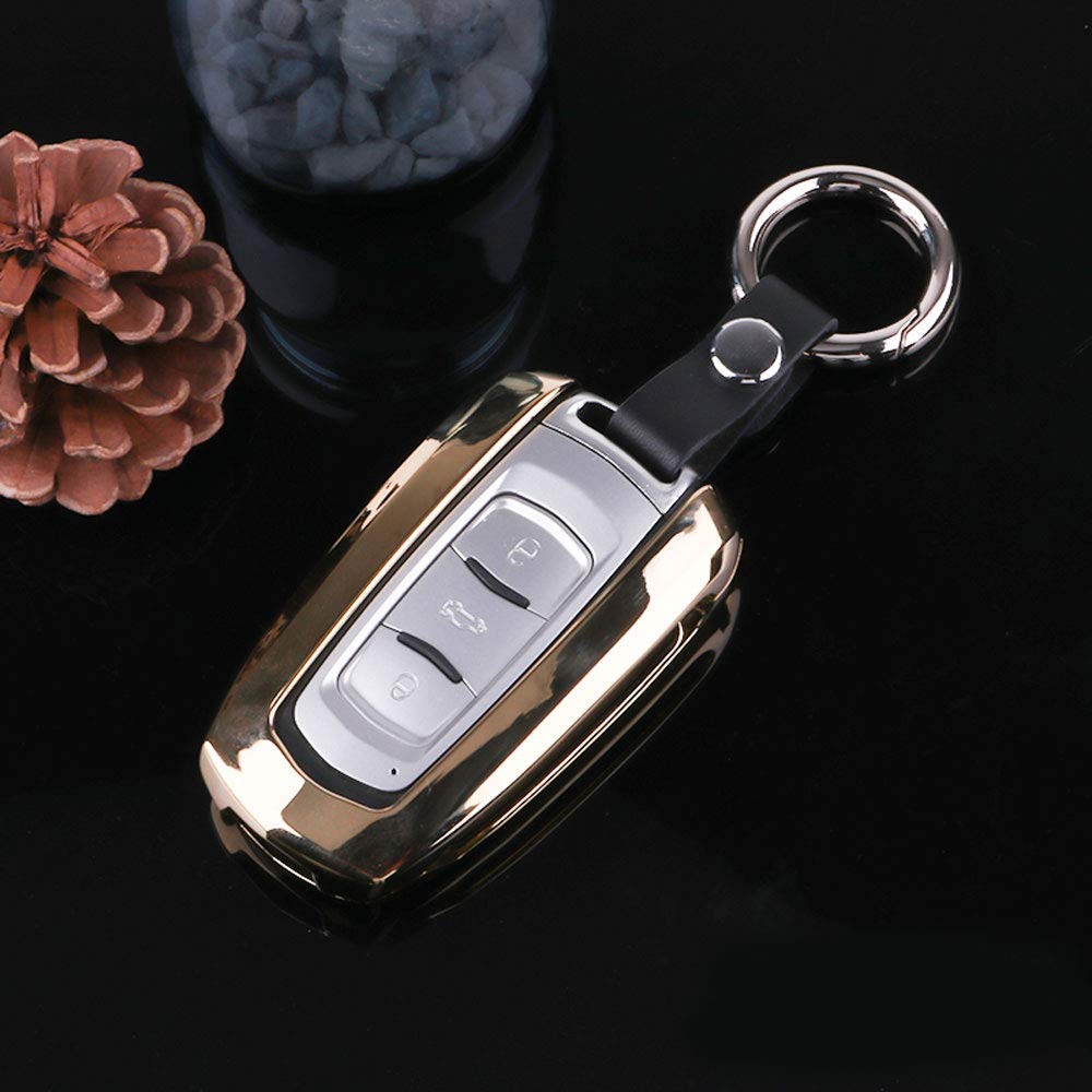 GlobalNiche® Zinc Alloy Metal Car Key Case Remote Cover Key Chain Keychain Holder Pouch Bag for Geely Emgrand GL GS Vision SUV Bo Yue Bo Rui Color Name Gold