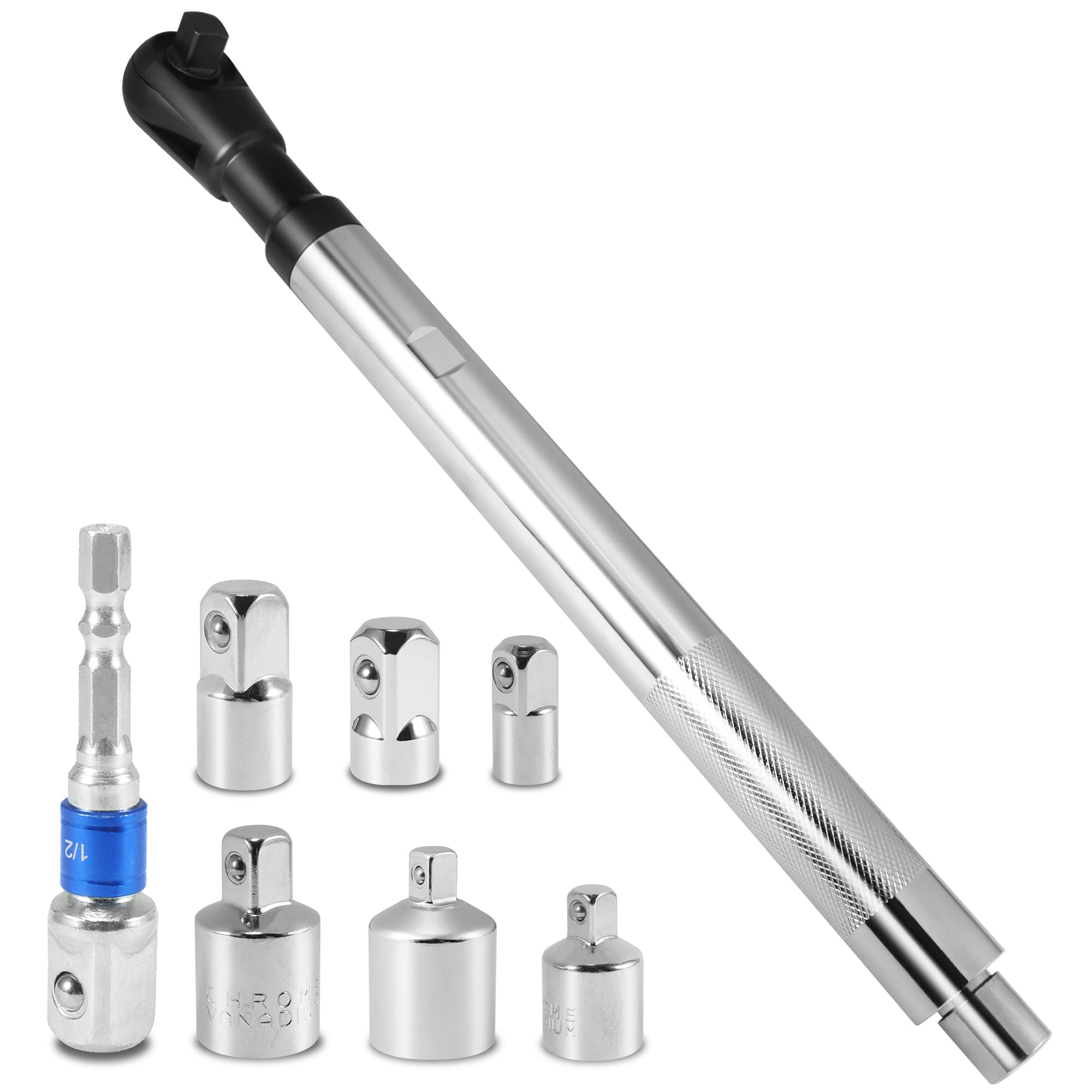 Photo 1 of 1/2" Offset Extension Wrench, Impact Ratchet Extender for Electric Drill with 6 Adapters & Sockets(3/8" 1/4" 1/2" )& 1/2'' Impact Adapter, High Torsion Wrench Set Slim Design for Tight Narrow Spaces
