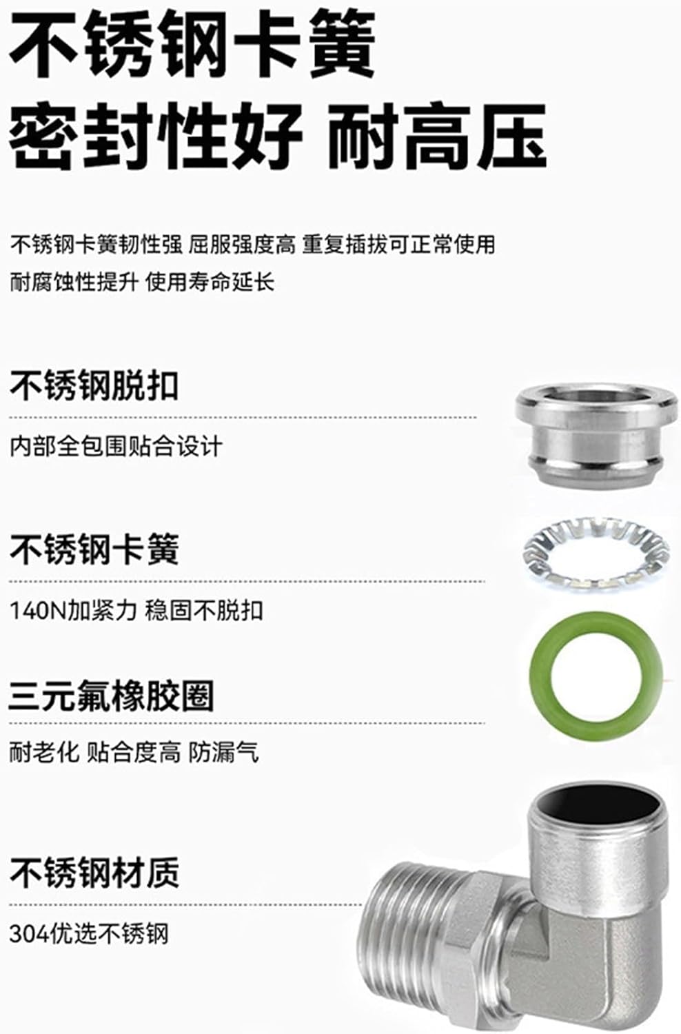 304 Stainless Steel Quick-Plug Air Pipe Joint Pneumatic Quick Connector Pl8-02 Right-Angle Bend 2Pcs(Stainlesssteelpl10-02)