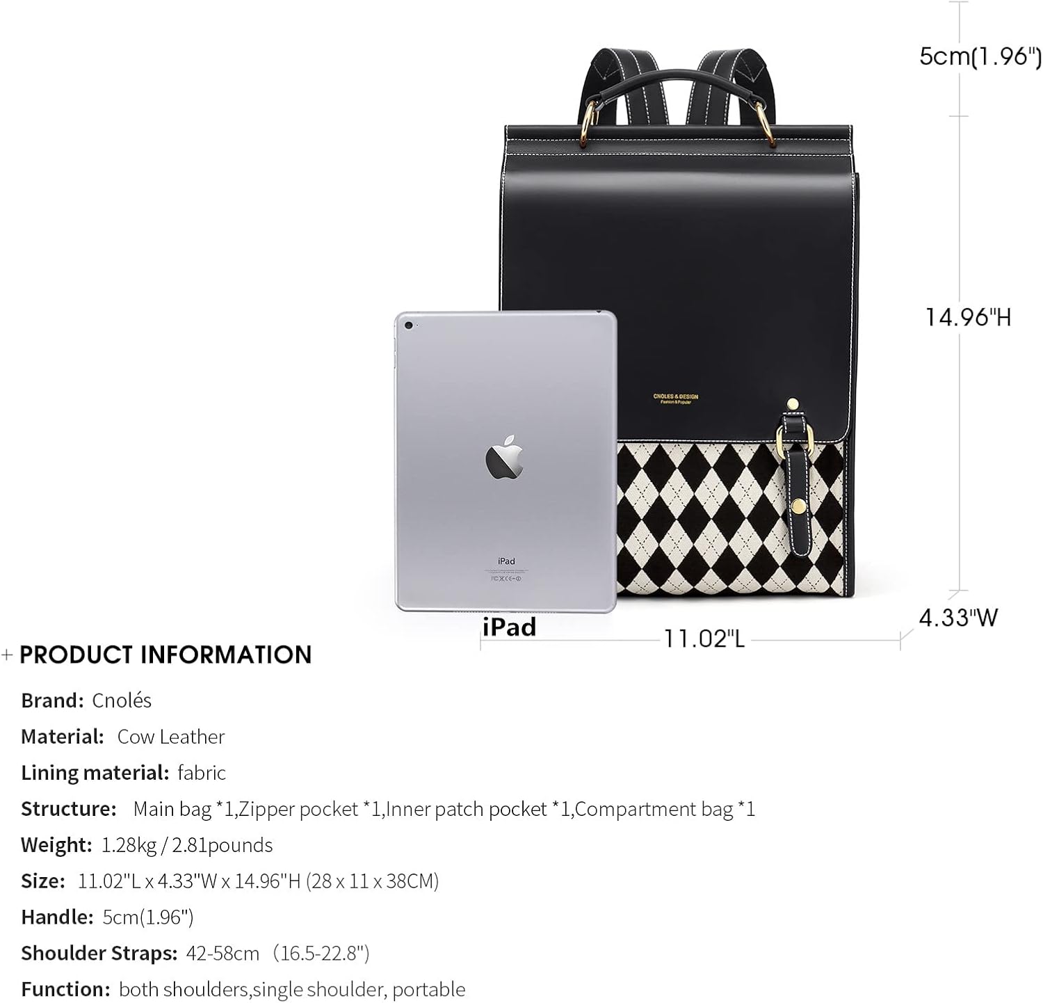 Cnoles Leather Backpack Purse For Women Fashion Ladies Vintage Bag Casual College Travel Backpacks Large bags Black - Image 3