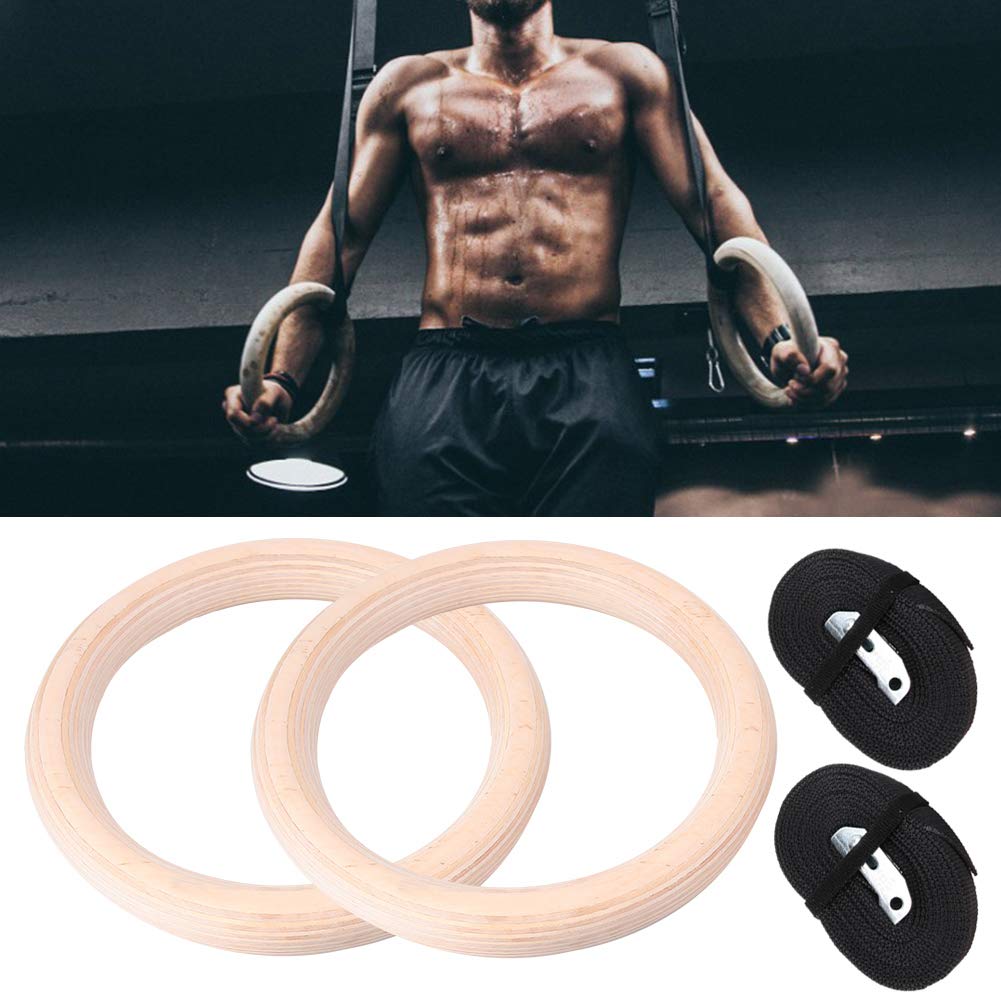 1 par de anillos de gimnasia de madera, anillos de entrenamiento con correas de poliéster, para acondicionamiento corporal total en casa o en el gimnasio
