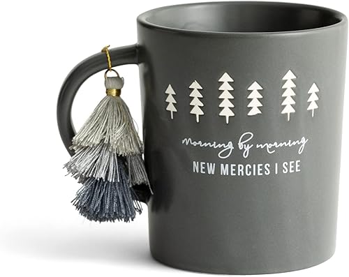 DaySpring - Morning by Morning New Mercies I See - Taza inspiradora de cerámica, 12 onzas, gris