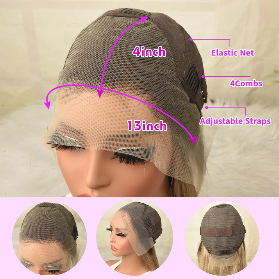 koinu Ash Blonde Wig Human Hair 13x4 Transparent Lace Front Wigs Human Hair 200% Density Ash Blonde Straight Lace Front Wigs for Women Ombre Blonde Colored HD Lace Frontal Wig Pre Plucked 26 Inch - Image 6