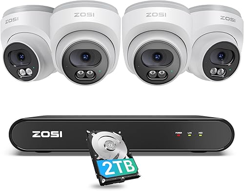 ZOSI C220 8CH 4MP QHD 2.5K PoE Sistema de cámara de seguridad para el hogar, 8CH 5MP 3K NVR con 2TB HDD para grabación 247, 4 cámaras IP domo de 4