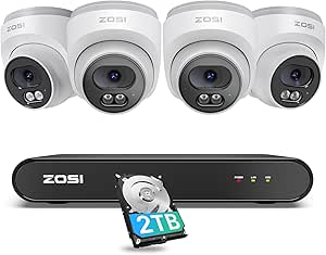 ZOSI C220 8CH 4MP QHD 2.5K PoE Home Security Camera System, 8CH 5MP 3K NVR with 2TB HDD for 24/7 Record, 4 x 4MP(1440p) Dome IP Cameras Outdoor Indoor, Smart AI Human Detection, Two-Way Audio asin的图片