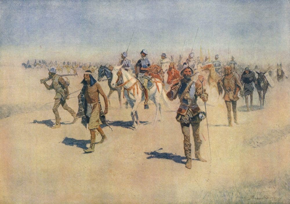 The Great Explorers. Coronado. Francisco V zquez de Coronado y Luj n. Po pracy amerykańskiego artysty Frederic Sackrider Remington 1861 1909. To zdjęcie jest numerem trzy w serii Great Explorers