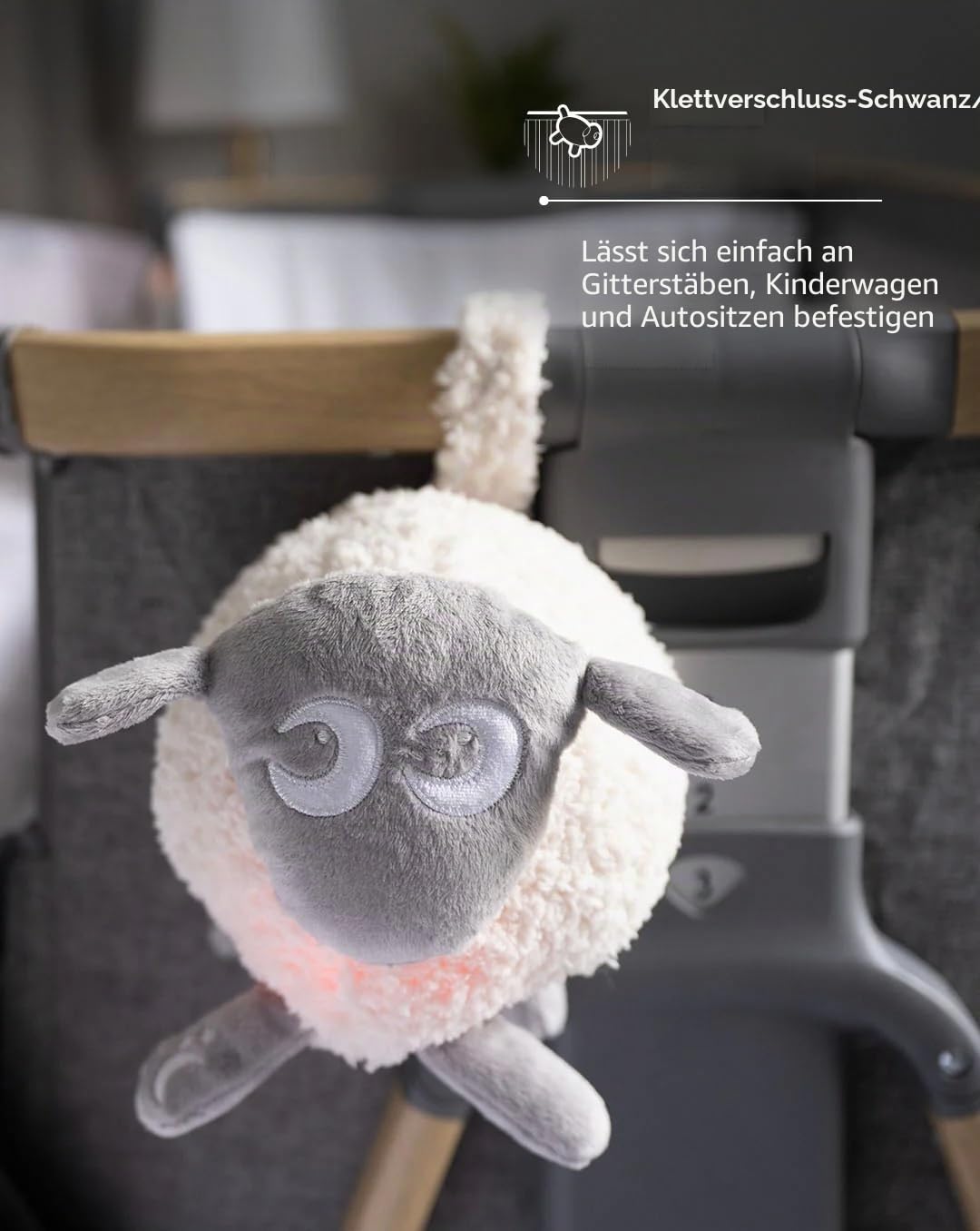 Sweet Dreamers, Ewan Deluxe mit Shush, Grau | Schlafhilfe für Babys und Kleinkinder | Schreiaktivierter Sensor & Nachtlicht | 5 beruhigende Klänge | Auto-Off-Timer | Maschinenwaschbar und tragbar