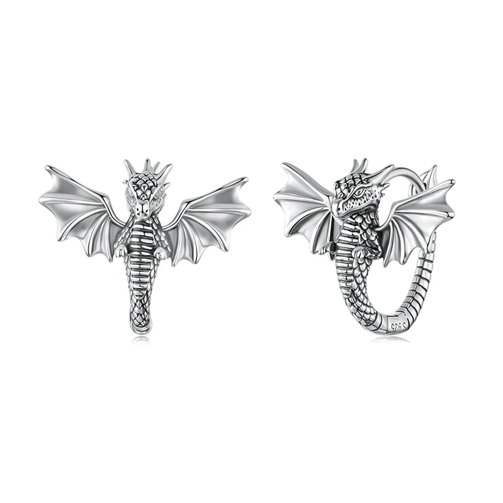 Pendientes De Aro Con Diseño De Dragón Volador De Plata De Ley 925 Para Mujeres Y Adolescentes.