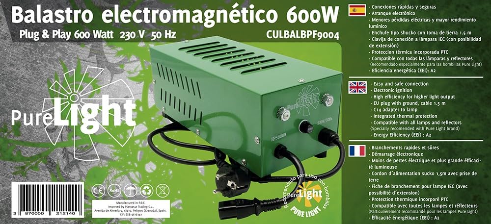 Balastro electromagnético cerrado de 600W | Compatible con lámparas HPS y MH | Eficiencia energética para crecimiento de plantas en interior | Ideal para cultivo de plantas