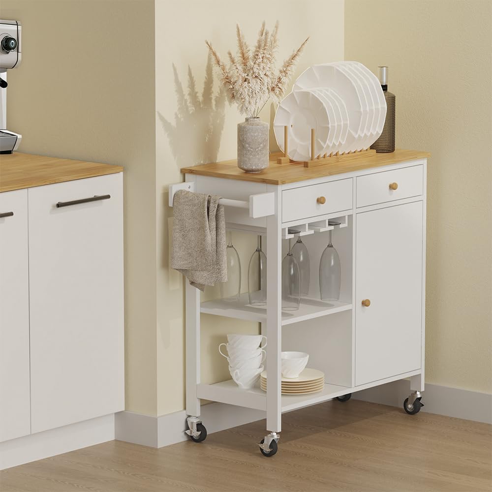 Vicco Küchenwagen Trayz, Weiß, 89 x 87 cm mit Rollen, mit Flaschenablage und Weinglashalter für Flexible Nutzung