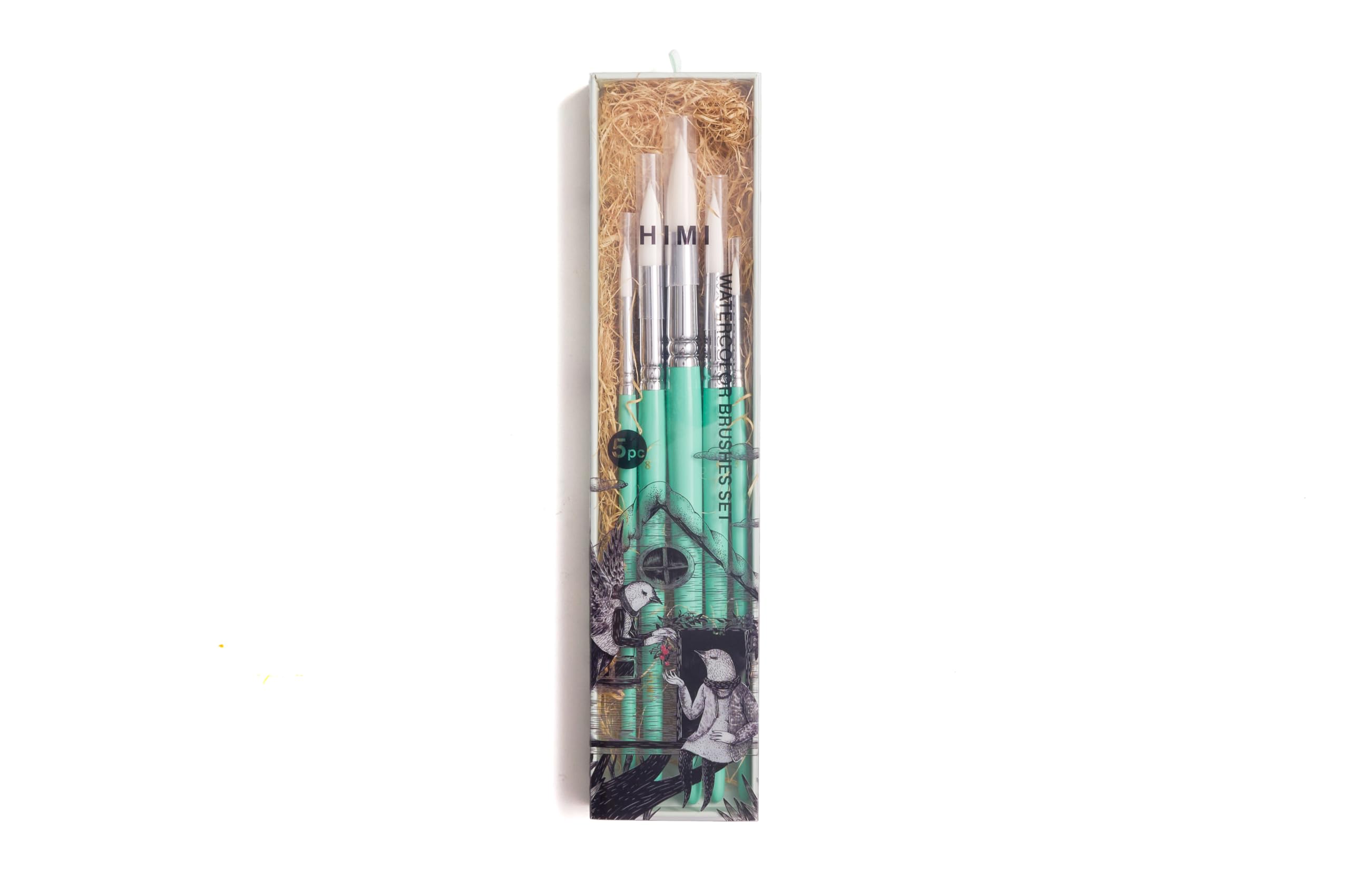 HIMI Brush Set of 5, Includes 5 Round Brushes, Green Edition, Beginner Paint Art Brushes Set, Acrylic, Gouache Painting, Soft Blends, Bold Strokes, Fine Details