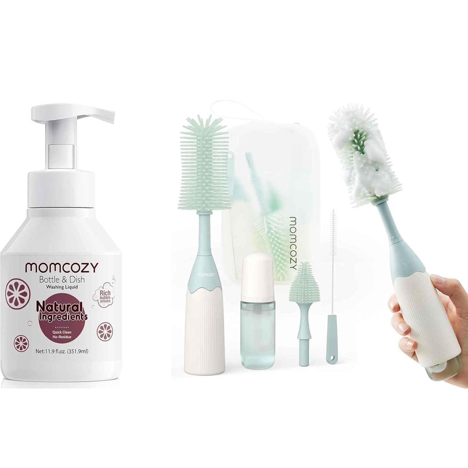 Bottle Brush Kit Green & Momcozy Bottle Brush Cleaning Fluid