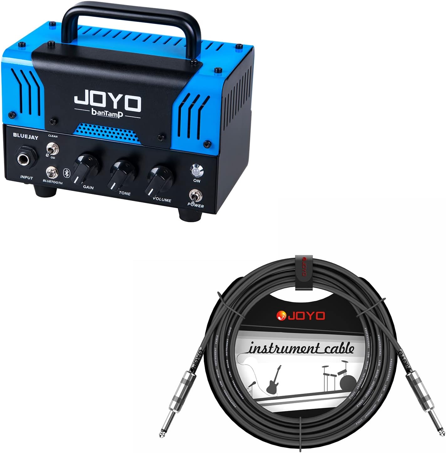 JOYO Bluejay Tube Amp Head Bundle with CM-04 Mono Instrument Cable Straight-to-Straight