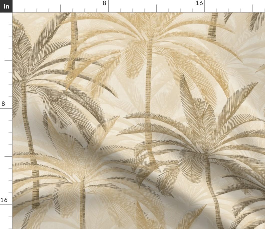 Spoonflower Fabric - Neutral Palm Trees Tan Tropical Beige Coastal Nautical Neutral Calm Printed on Petal Cotton Fabric Fat Quarter - Sewing Quilting Apparel Crafts Decor
