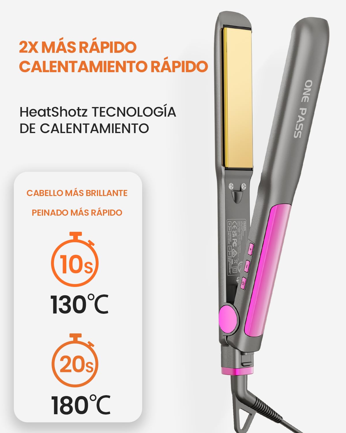 Faszin - Plancha para pelo con placas de titanio liso, plancha para alisar negativos iones protector, 20S calienta rápido, pantalla LCD, voltaje universal, alisador de pelo 2 en 1 (gris)