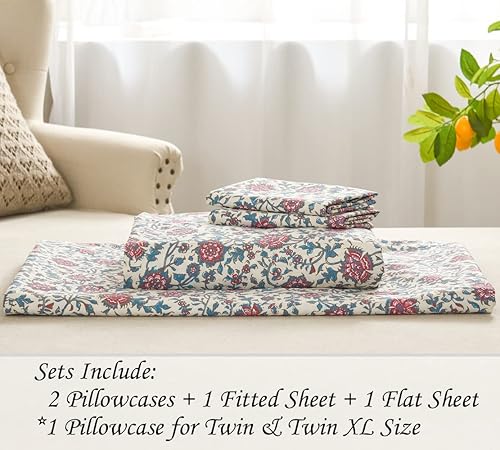 Miniatura 2 de DAUAOTO Juego de sábanas estampadas 100% algodón para cama tamaño Queen de hasta 14 pulgadas de profundidad, juego de ropa de cama con patrón floral