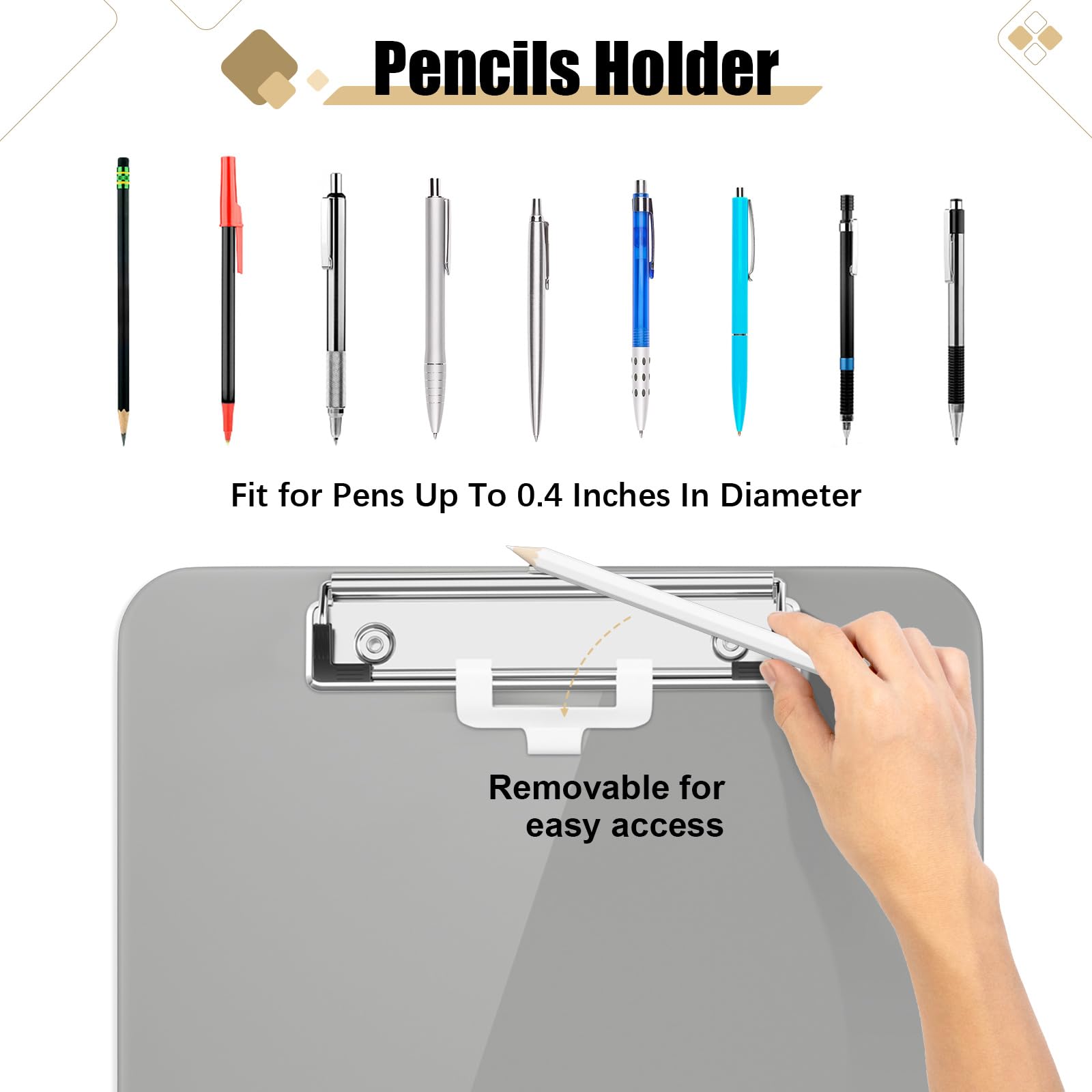 Hongri Plastic Clipboard with Pen Holder, Gray 8.5x11 Letter Size Clip Board for Classroom Office, Students, Nurses and Women - Image 2