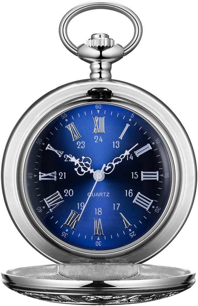 BOSHIYA Quartz pocket watch with chain mens vintage steampunk pocket watch/Roman Numerals/Hollowed Out Watch Cover/Gift box