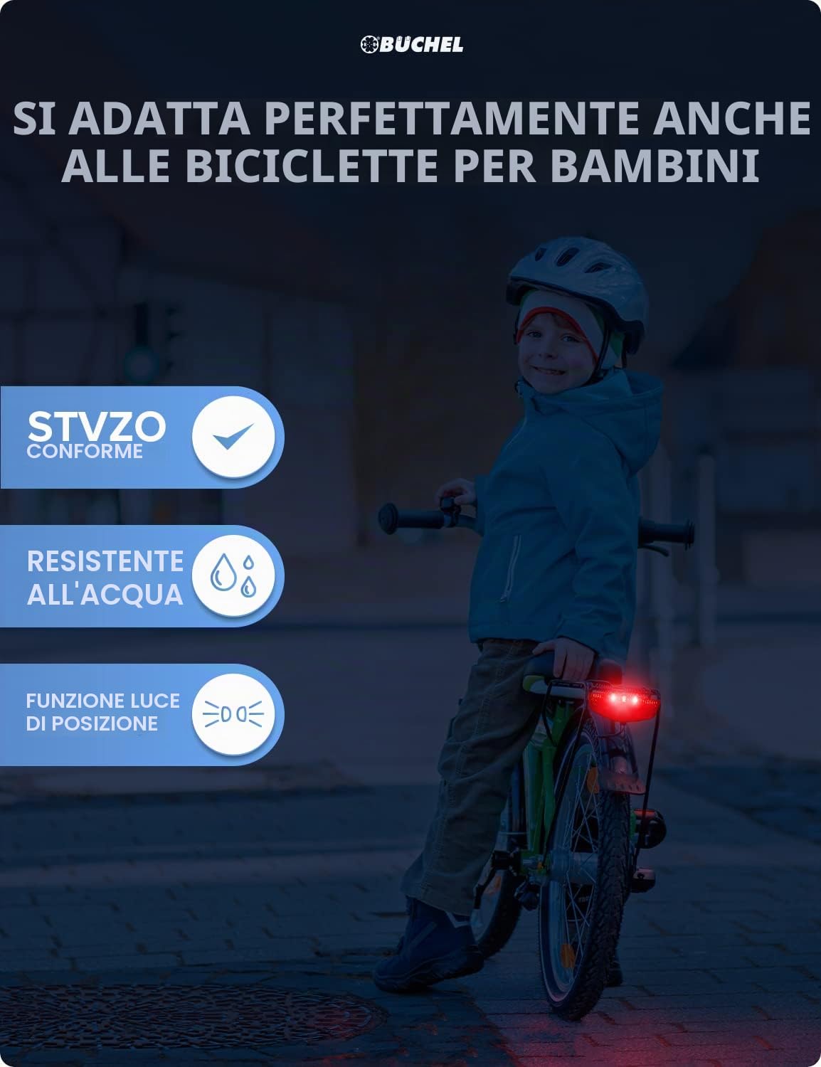 BÜCHEL Fanale posteriore per bicicletta a LED, omologato StVZO, portabagagli per fanale posteriore TIVOLI, fanale posteriore per bicicletta dinamo o e-bike I fanale posteriore per bicicletta dinamico, luce posteriore per bicicletta