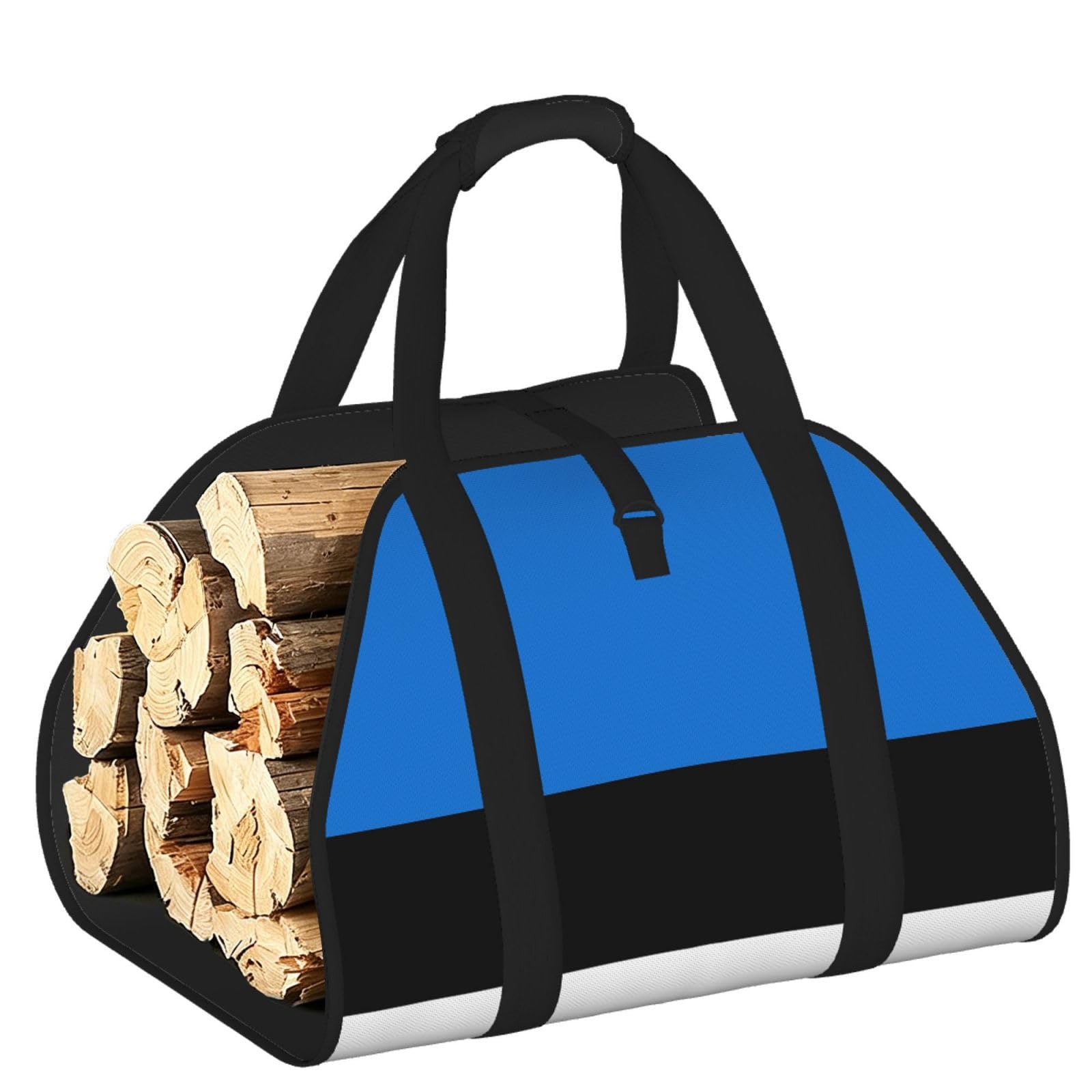 Flag of Estonia Printed Firewood Log Carrier, Large Tote Bag with Reinforced Handles for Camping Fireplace Home