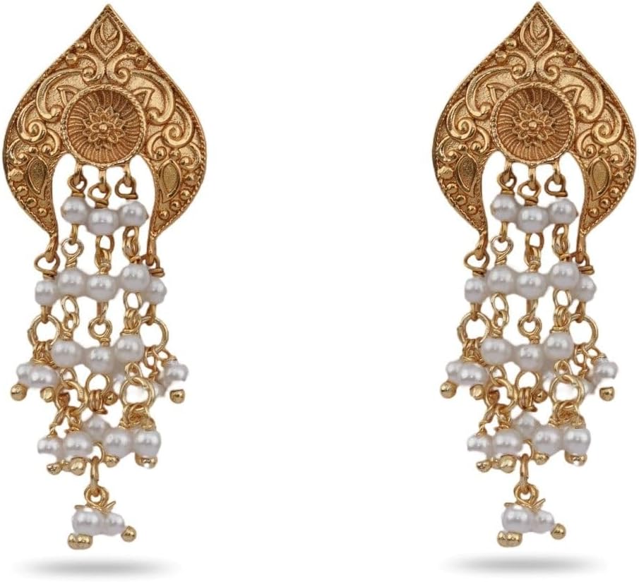 TARINIKA Antique Gold-Plated Indian Drop Earrings for Women Brass CZ Pearl Desi Jewelry Wedding Jewelry Ethnic Occasion Gift for Her