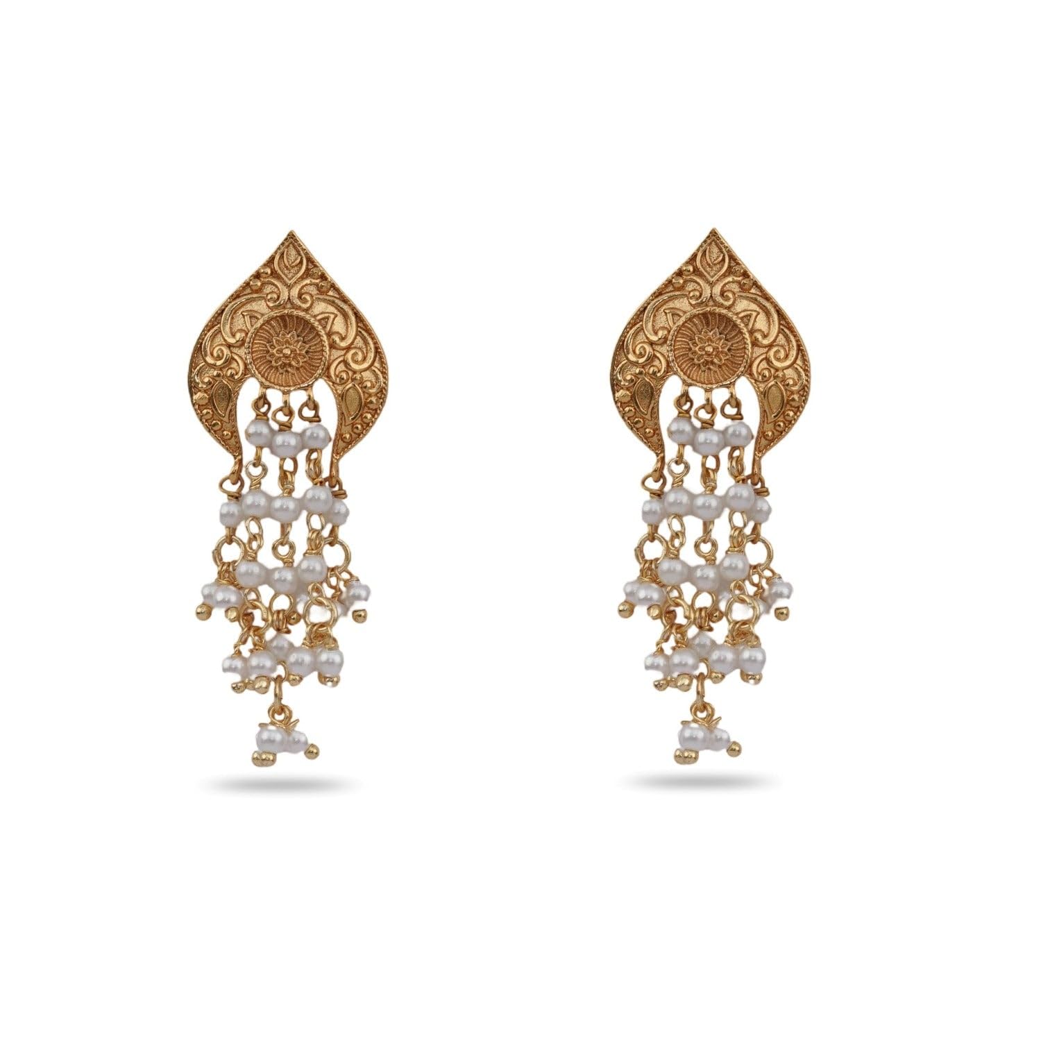 TARINIKAAntique Gold-Plated Indian Drop Earrings for Women Brass CZ Pearl Desi Jewelry Wedding Jewelry Ethnic Occasion Gift for Her
