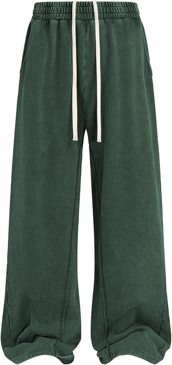 Colorful world Mens Sweatpants Acid Washed Elastic Waist Drawstring Sweat Pants Cotton Baggy Streetwear Pant with Pockets