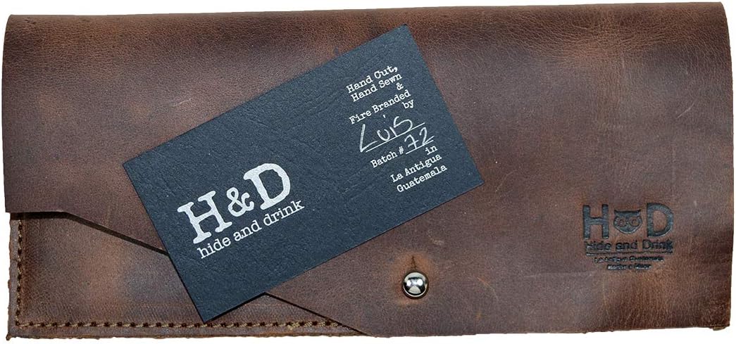 Hide & Drink, Folio Wallet, Holds Up to 10 Cards / Internal Pouch for Coins or SD Cards / Flat Bills / Travel / Case / Stylish / Vintage, Handmade : Bourbon Brown : Clothing, Shoes & Jewelry
