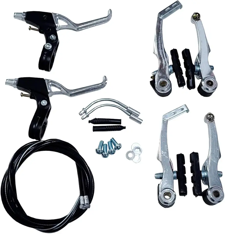 Kit Freio V-brake Bicicleta Par Manete Em Alumínio Polido Jogo Completo Com Cabos E Conduites Bike Ciclismo Mtb