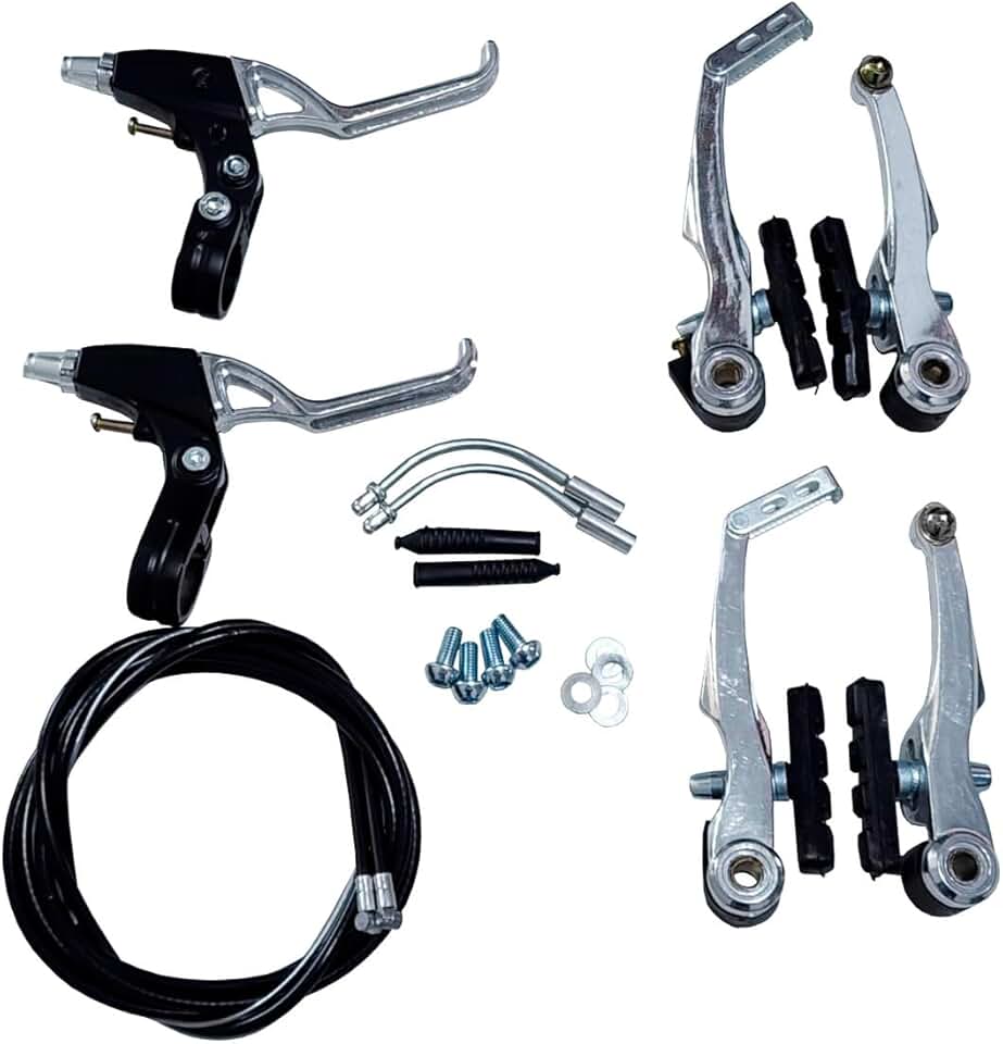 Kit Freio V-brake Bicicleta Par Manete Em Alumínio Polido Jogo Completo Com Cabos E Conduites Bike Ciclismo Mtb