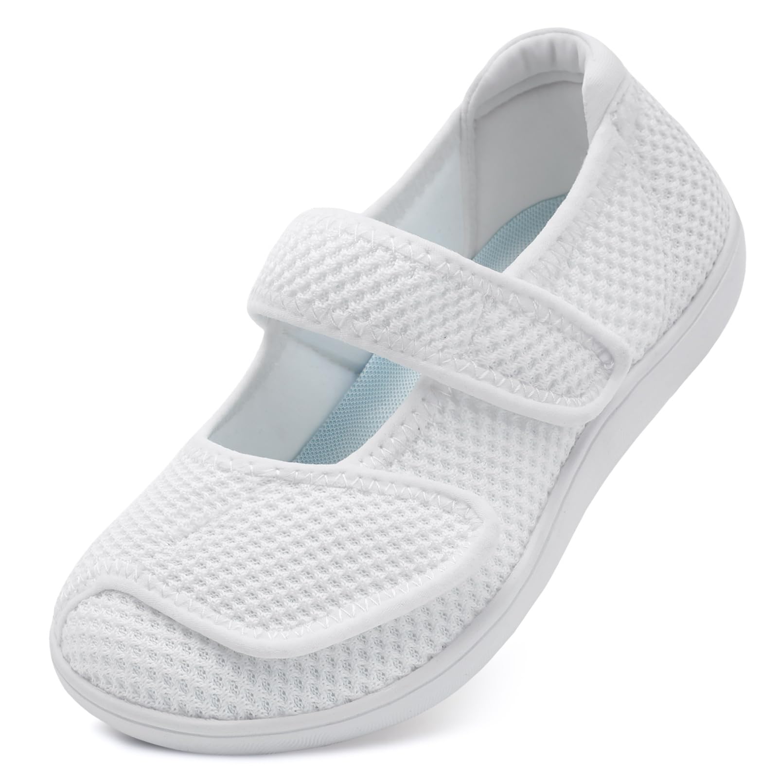JOINFREE Womens Barefoot Walking Shoes Wide Diabetic Shoes Adjustable Mary Jane Shoes Flats Arthritis Edema Casual Shoes Breathable Slip on Sneakers