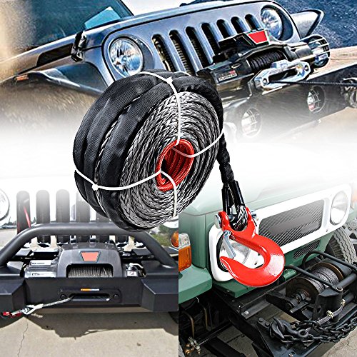 95Ft X 3/8" Synthetic Winch Rope 20500Lbs Protective Sleeve With Hook For Atv Utv Kfi Truck Boat Ramsey #TOP1