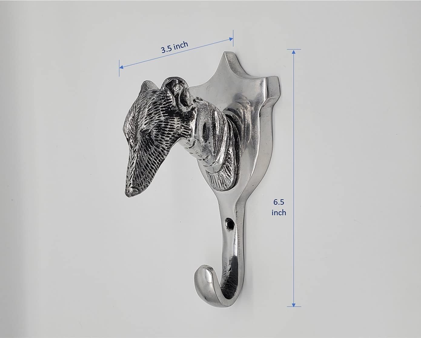 Dog Wall Hook Large Size Cast Aluminum for Leash and Other Storage (Hound)