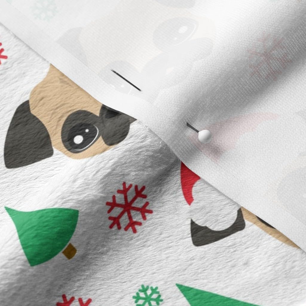 Spoonflower Fabric - Pug Christmas Dogs Snowflake Puppy Winter Printed on Minky Fabric by The Yard - Sewing Baby Blankets Quilt Backing Plush