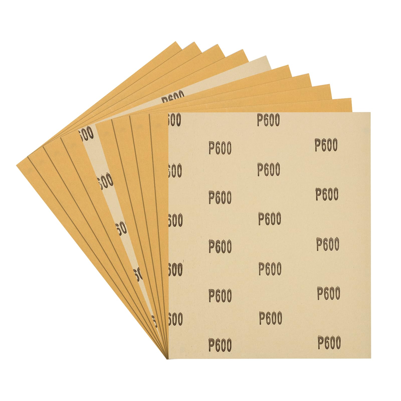 Kozelo 10pcs Sand Papers - [229 x 279mm x 600 Grits] Sandpaper Sheets for Metal Auto Wood Polishing and Scratches Removing, Alumina Abrasive Gold