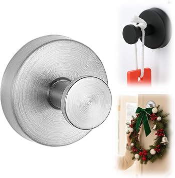 Suction Cup Hooks for Wreaths On Glass,Wreath Hangers for Front Doors,Towel Hooks for Bathrooms,Hand Towel Holder Model No-Drill Suction Cup Hooks for Wall Mirrors Silver-1PC