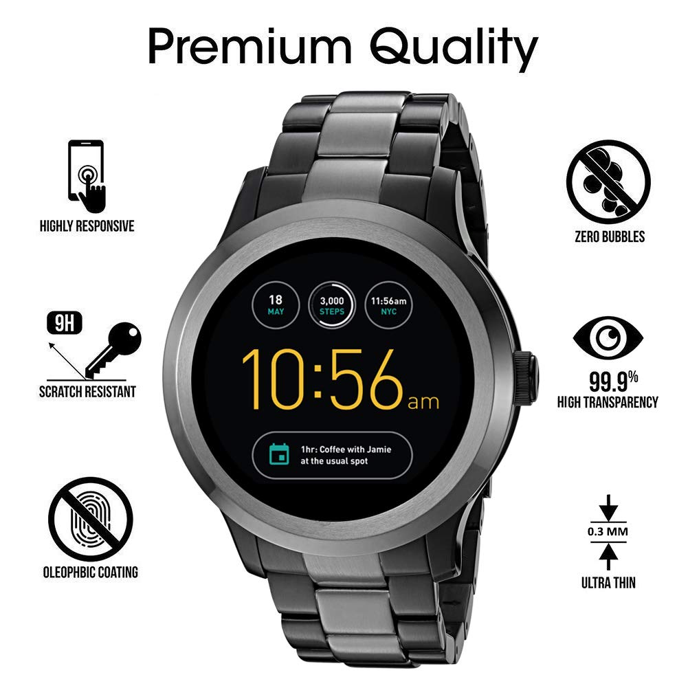 Prettie 3 Pezzi per Fossil Q Founder Gen 2 Schermo Pellicola Protettiva per Fossil Q Founder 2 nd Gen Smart Watch Pellicola Protettiva in Vetro temperato durezza 9H Anti-graffio No-Bubble