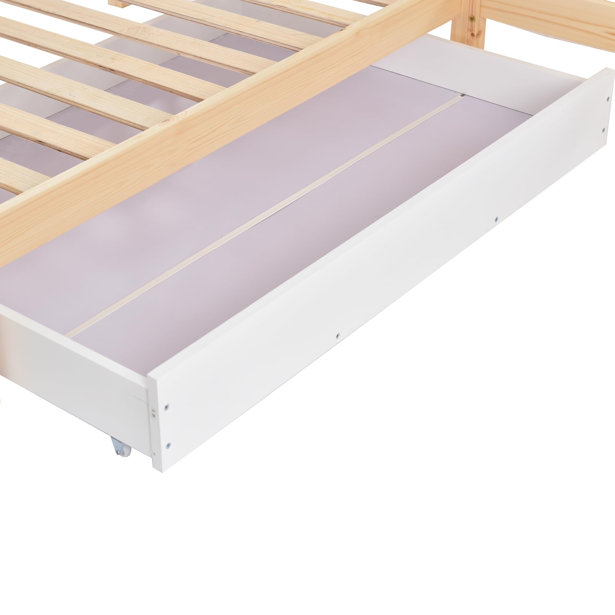 Letto A Castello A L 90x200 + 140x70 Cm In Legno Di Pino Con Cassetti E Ripiani, Struttura Casa, Per Bambini