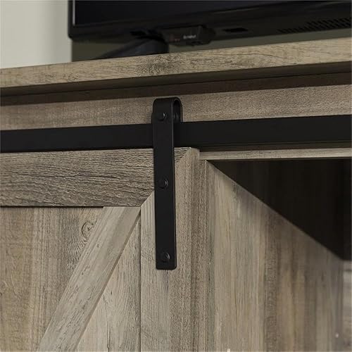 Miniatura 7 de Pemberly Row Soporte esquinero de madera para TV de hasta 52 pulgadas con puertas corredizas de granero, 3 estantes ajustables, puertos de gestión