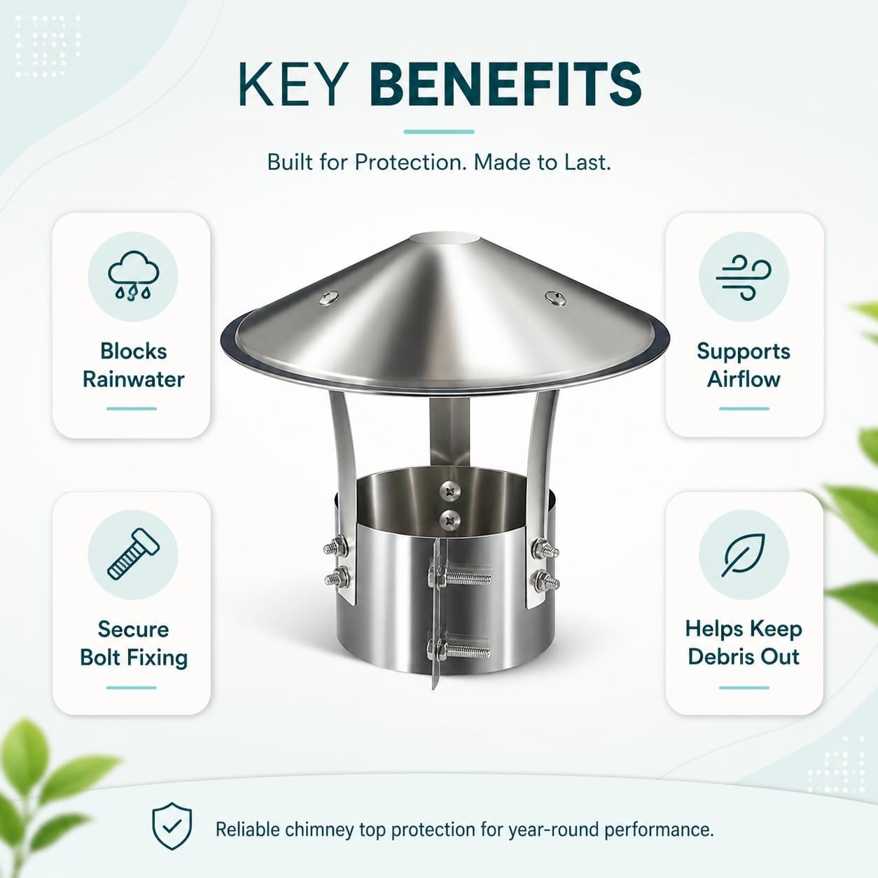 Stainless Steel Chimney Cap, Chimney Cowl, Adjustable Rain Cover with Double Screw Fixing Ring, Outdoor Flue Pipe Vent Protector for Fireplaces,1 pcs (304 Stainless Steel, 190mm / 7.5inch)