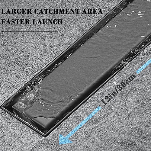 Vuudh 12 Inch Linear Shower Drain - Black 2-In-1 Flat & Tile Insert Cover, Brushed Sus 304 Stainless Steel Matte Rectangle Shower Floor Drain Adjust Feet (12 Inch, Black) #TOP5