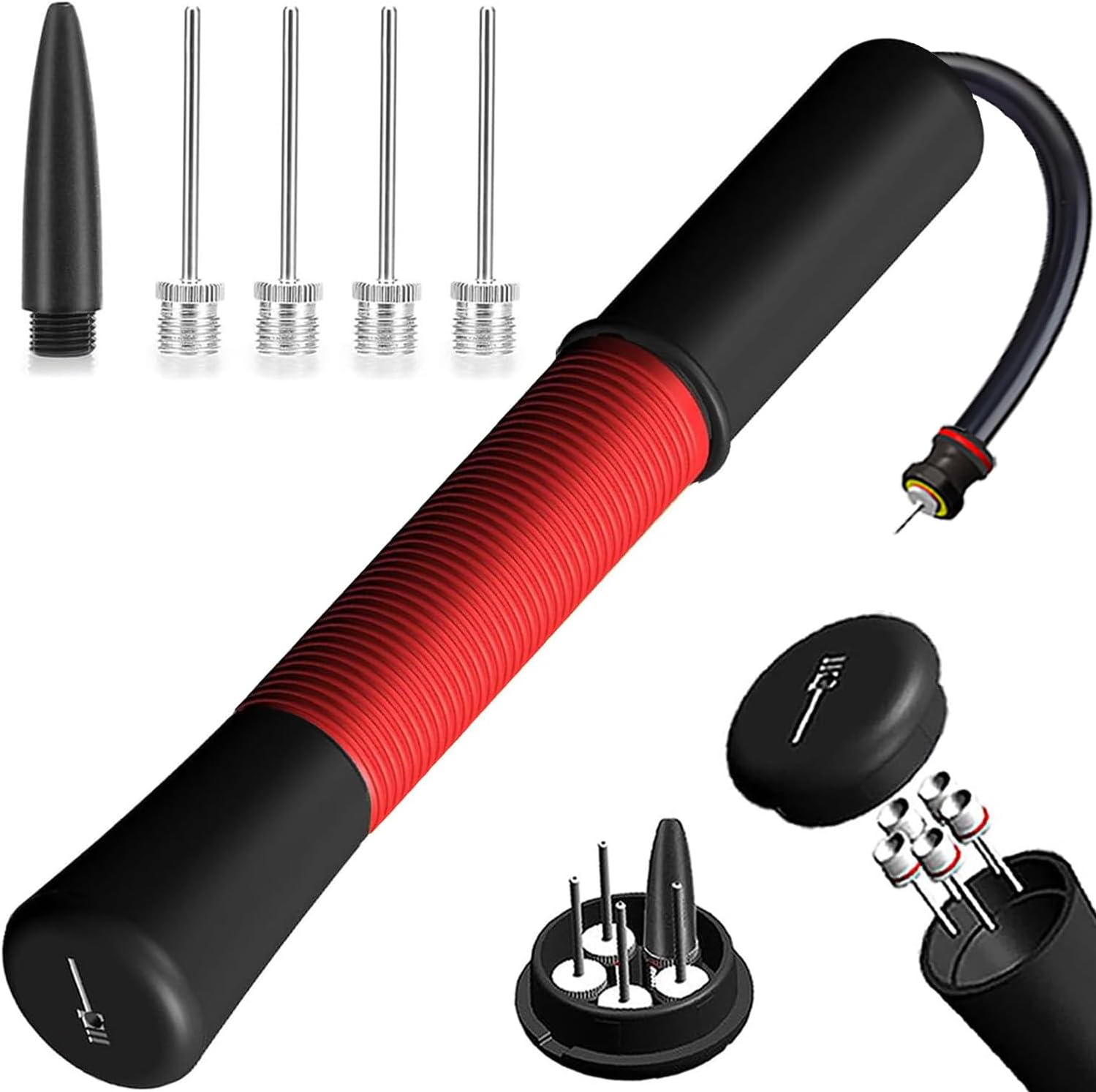 Fenxyo Ball Pump with Needle Storage & 5 Needles - Portable Basketball Soccer Football Inflator with Extendable Hose