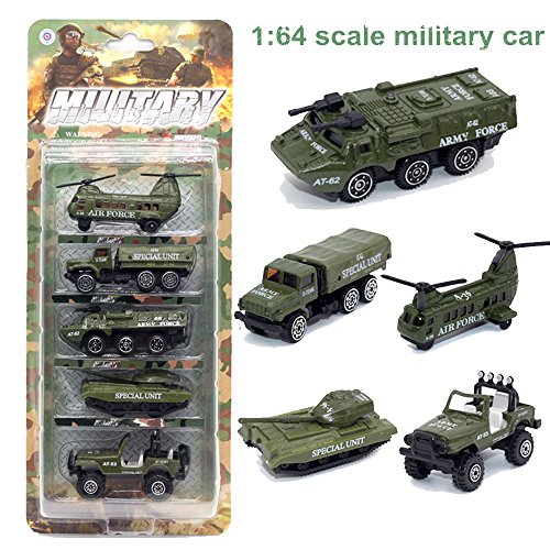 MinYn Army Vehicles Alloy Military Model Car Set 5 pcs Diecast Metal Army Toys Mini Helicopter Tank Truck Armored Car for Kids Boys…